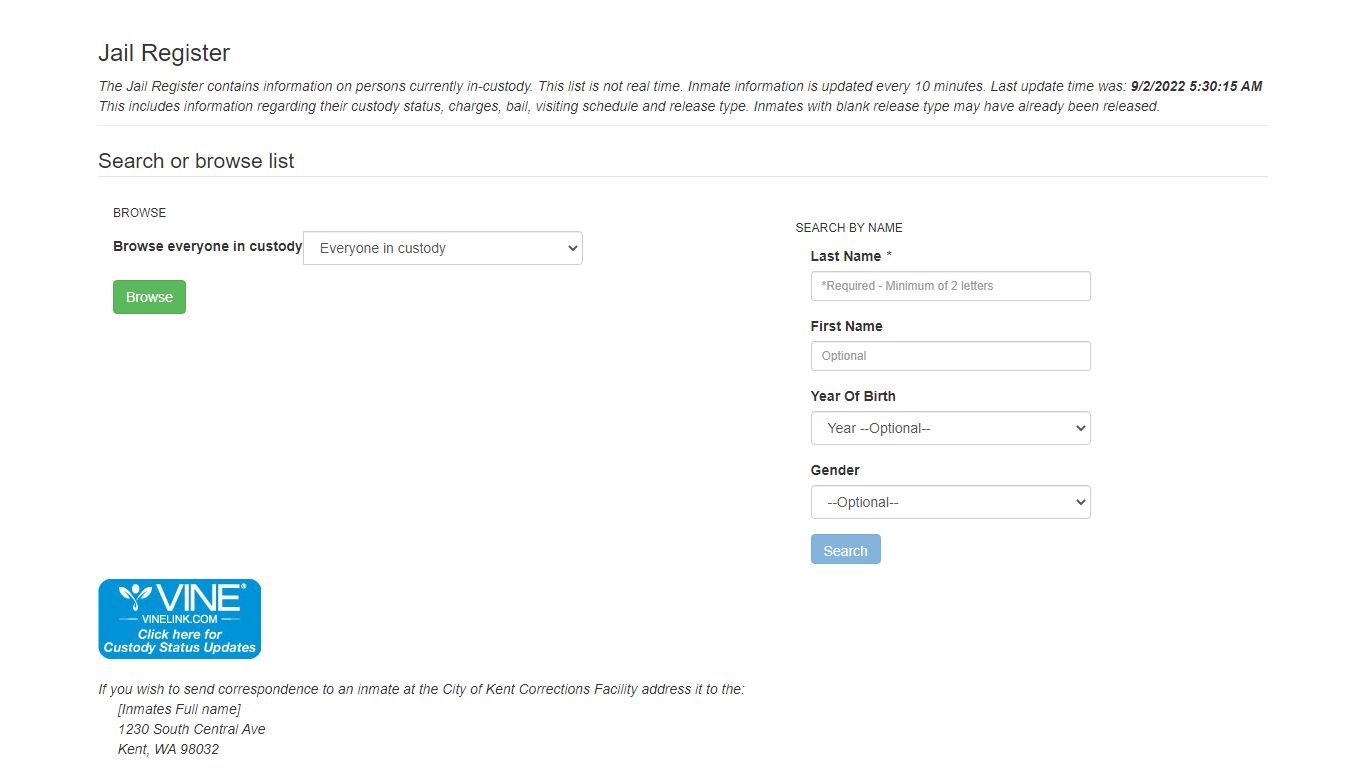 Jail Inmate Lookup Service - City of Kent